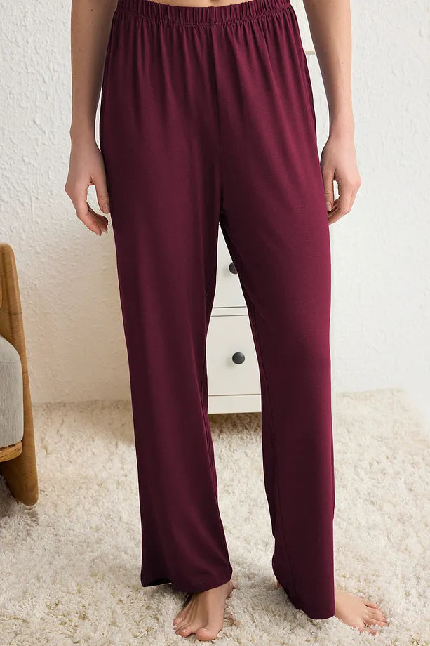 Dark Cherry Relaxed Fit Viscose Maternity Knit Pajama Set