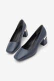 ZEYLOR Navy Blue Women's Square-Toe Chunky-Heel Shoes – 5 cm