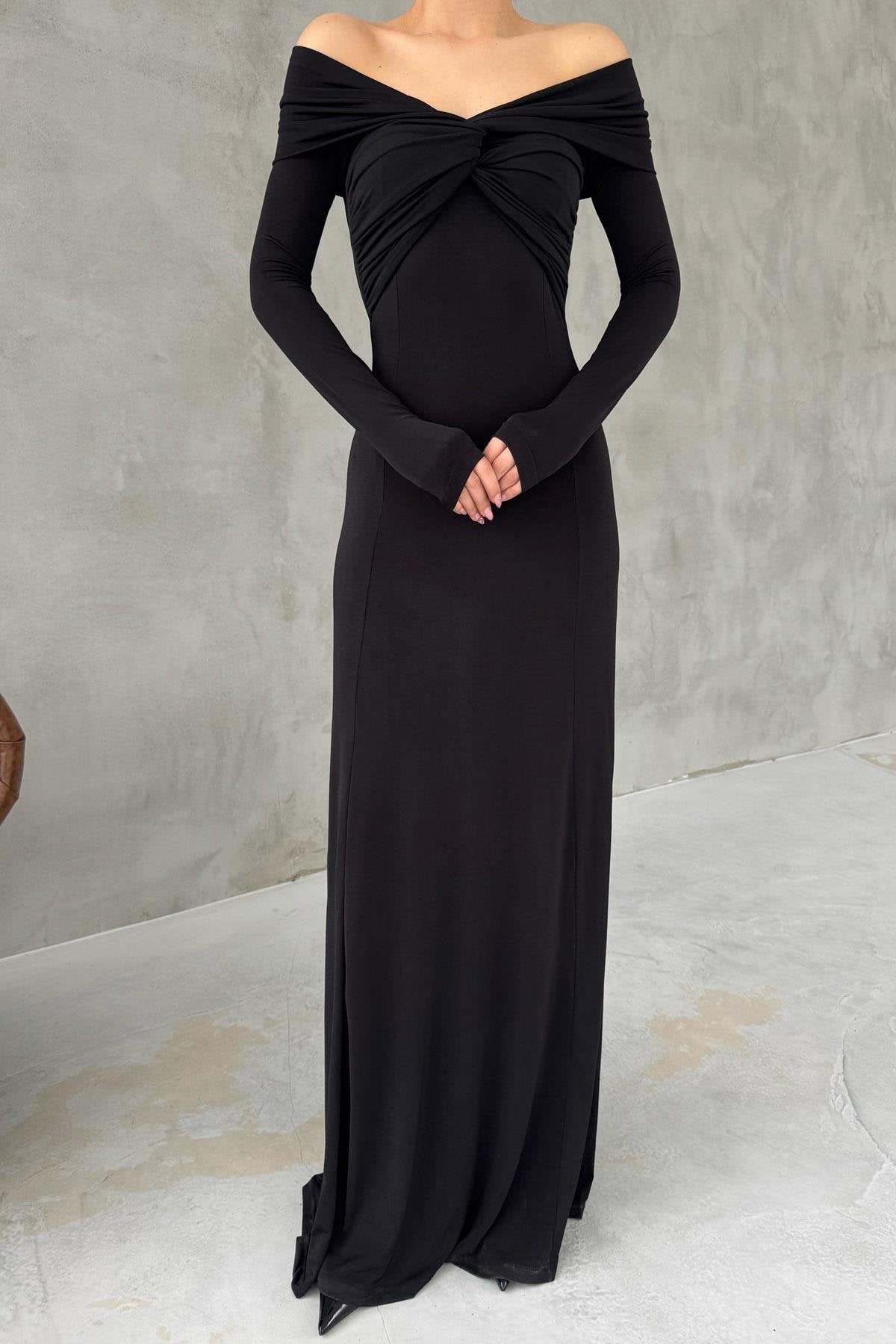 Madonna Collar Lipari Black Long Dress