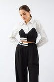 قميص نسائي قصير مخطط بتفاصيل متطابقة - Match Detailed Striped Crop Shirt