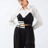 قميص نسائي قصير مخطط بتفاصيل متطابقة - Match Detailed Striped Crop Shirt