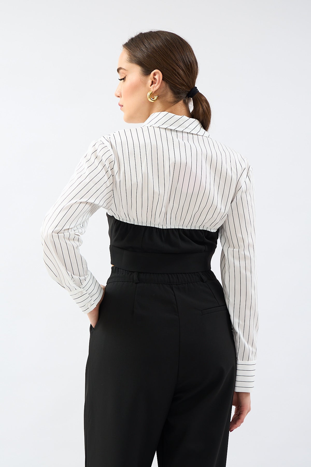 Match Detailed Striped Crop Shirt | CLOTHES | Lebbse Match Detailed Striped Crop Shirt | CLOTHES | Lebbse