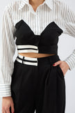 4- قميص نسائي قصير مخطط بتفاصيل متطابقة - Match Detailed Striped Crop Shirt