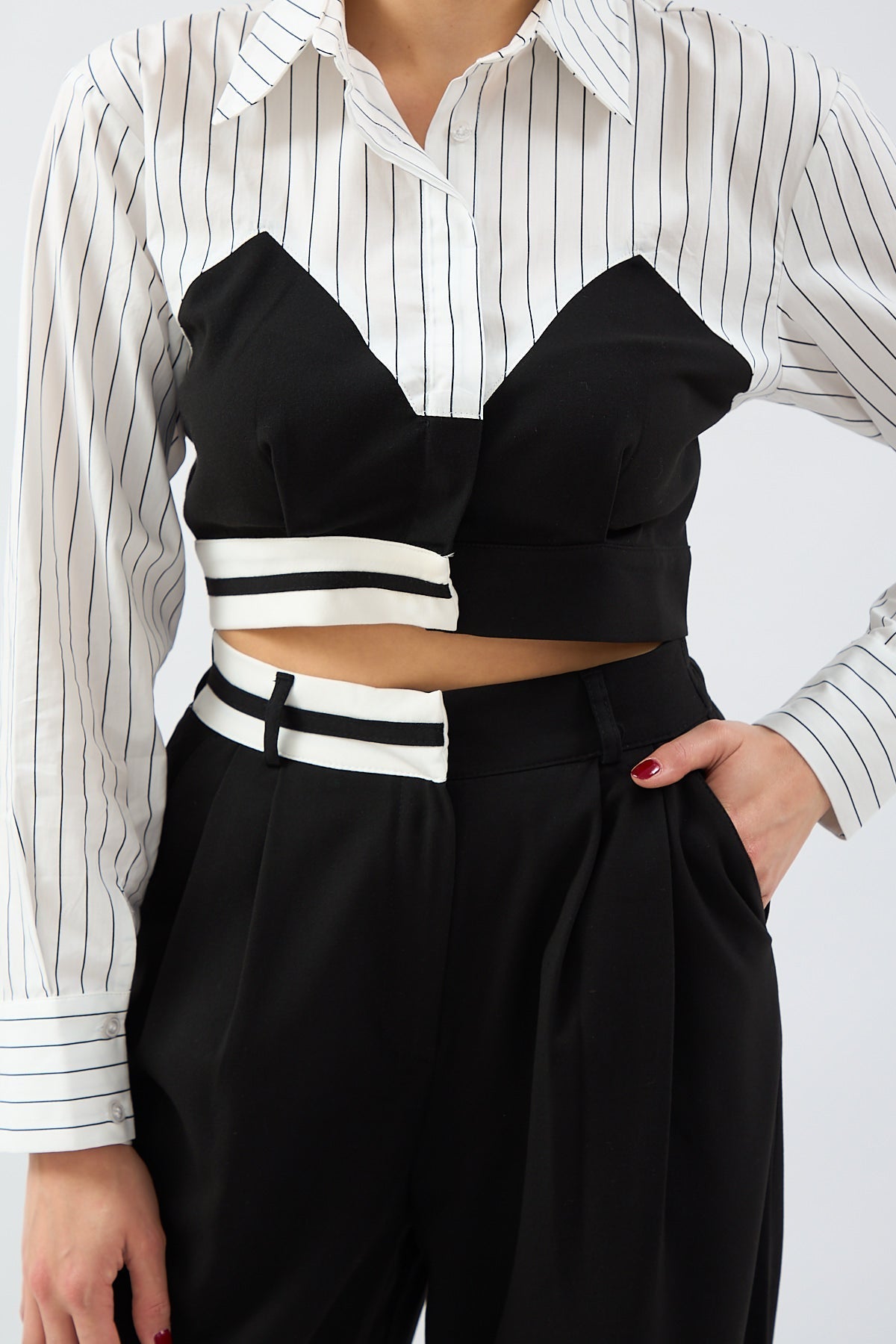 Match Detailed Striped Crop Shirt | CLOTHES | Lebbse Match Detailed Striped Crop Shirt | CLOTHES | Lebbse