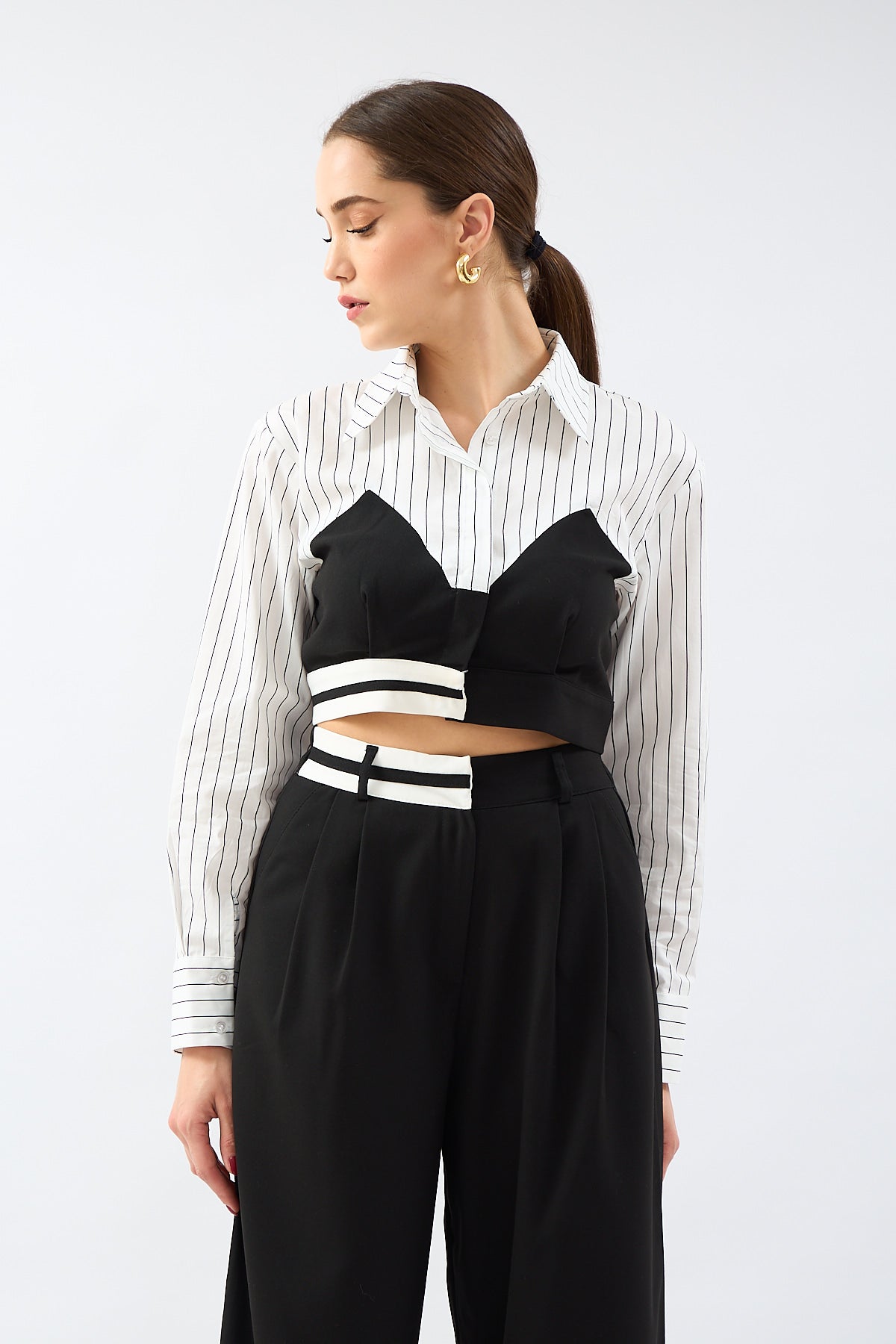 Match Detailed Striped Crop Shirt | CLOTHES | Lebbse Match Detailed Striped Crop Shirt | CLOTHES | Lebbse