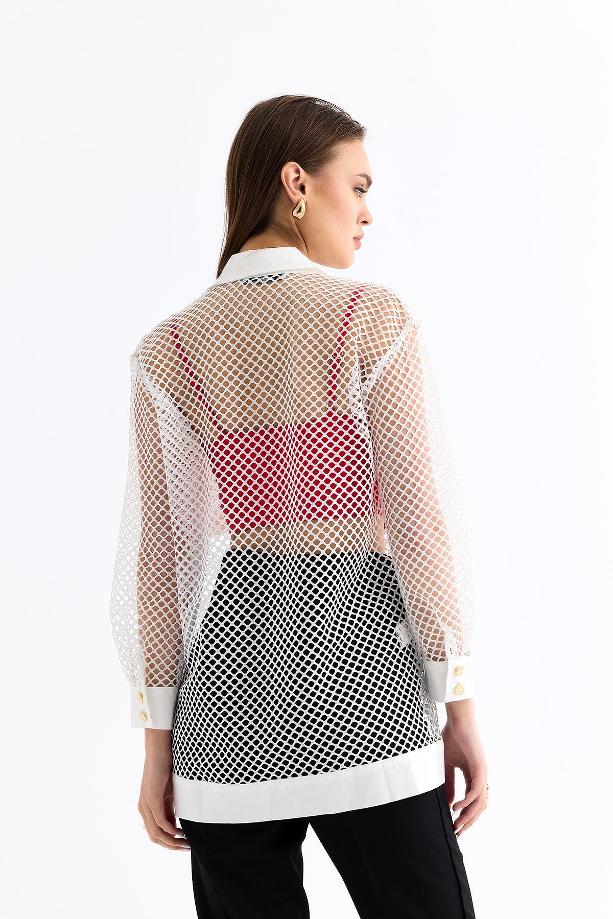 6- قميص شبكي نسائي أبيض - Mesh Shirt White