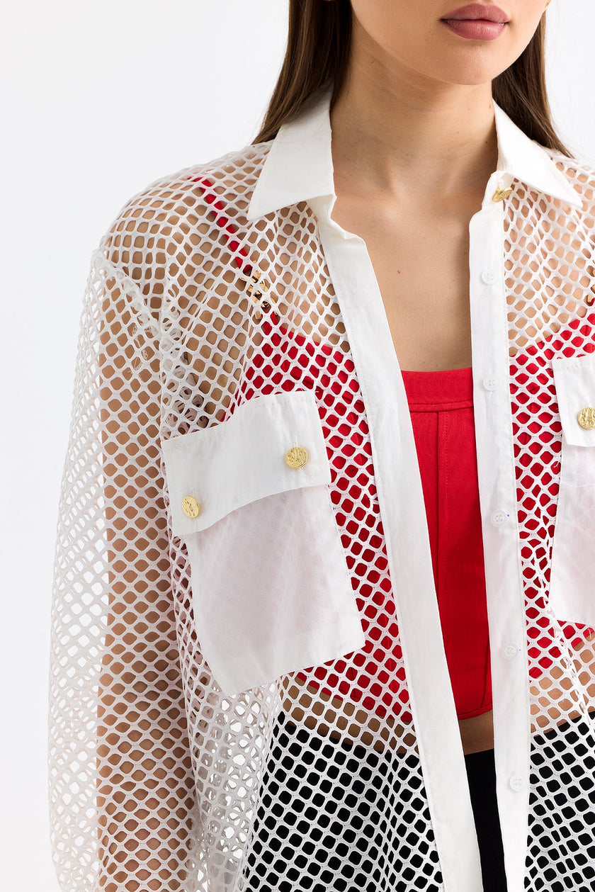4- قميص شبكي نسائي أبيض - Mesh Shirt White