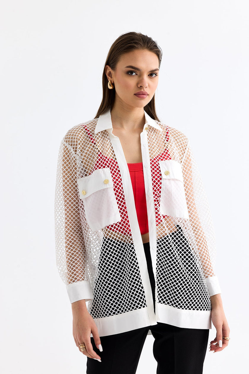 5- قميص شبكي نسائي أبيض - Mesh Shirt White