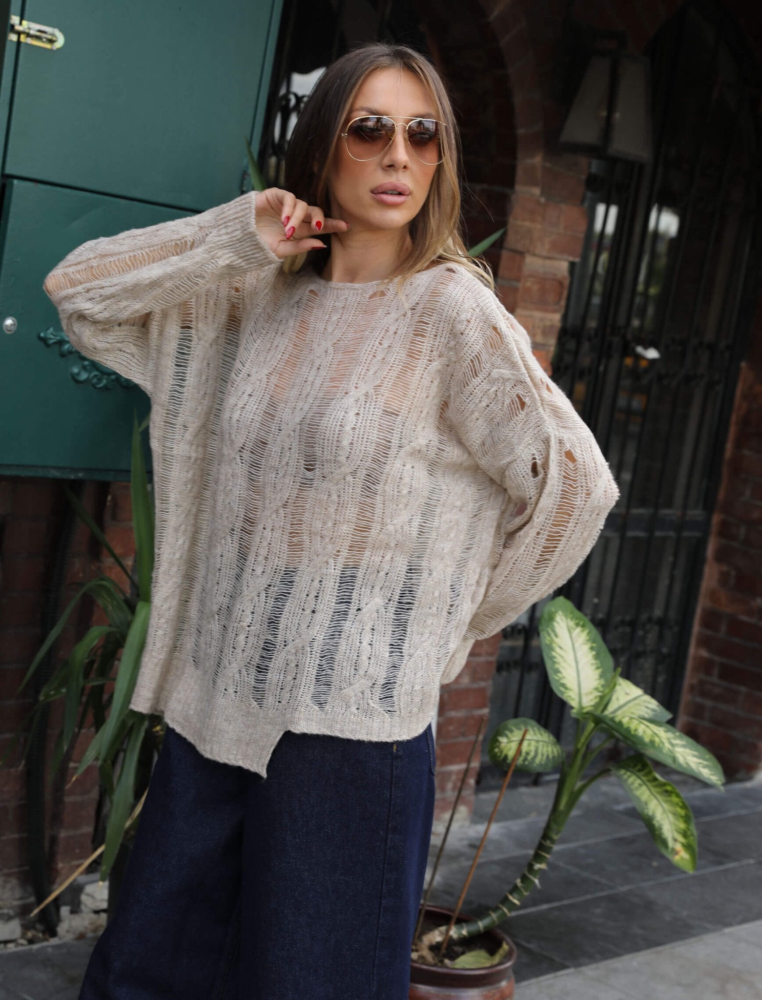 Mink Hair Knitted Openwork Sweater - Lebbse