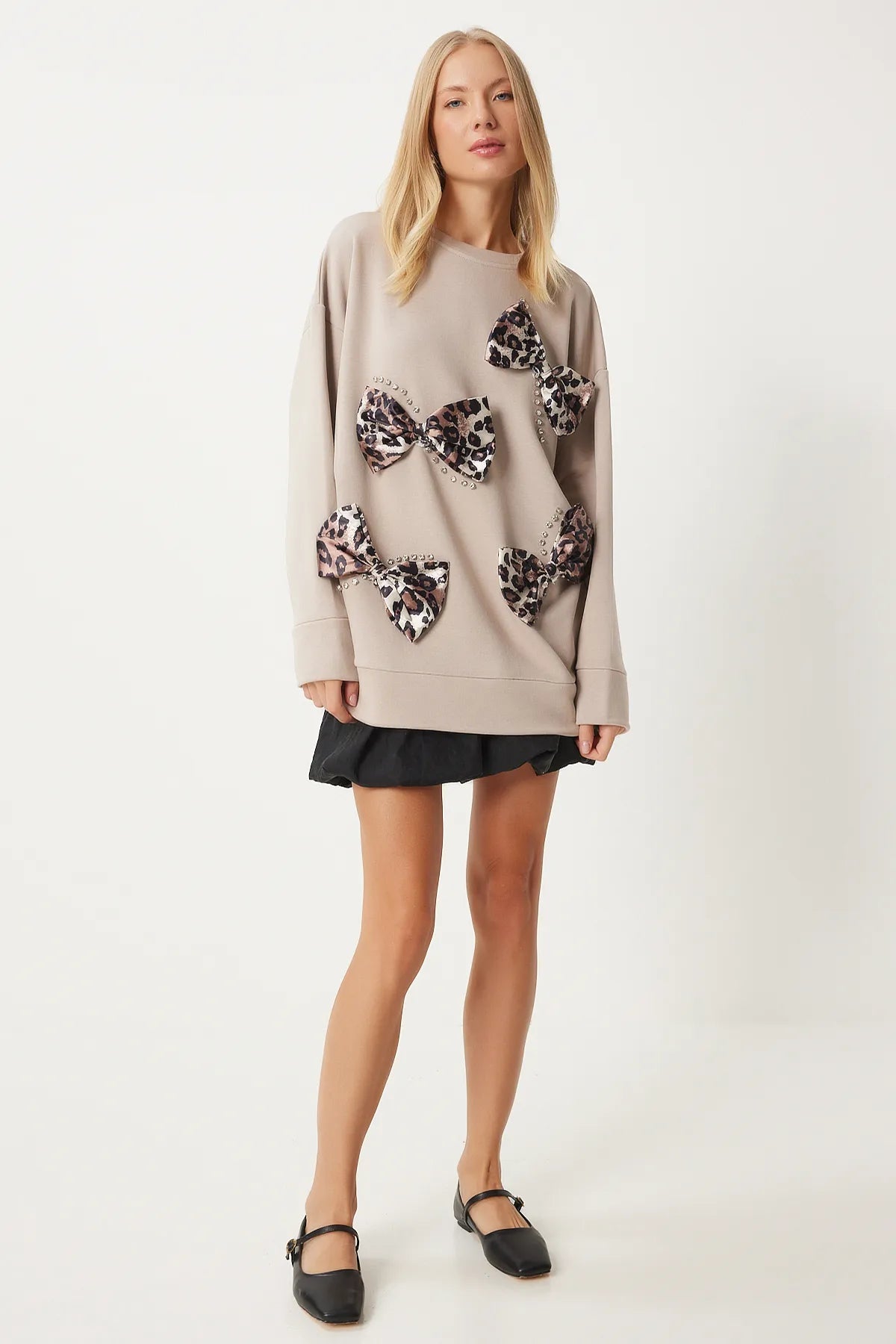 Mink Ribbon Stone Detailed Knitted Sweatshirt - Lebbse