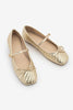 TEYRA Gold Mary Jane Bow Detail Woven Pattern Square Toe Women’s Ballet Flats
