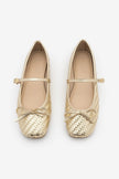 TEYRA Gold Mary Jane Bow Detail Woven Pattern Square Toe Women’s Ballet Flats