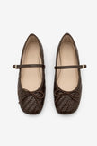 TEYRA Coffee Mary Jane Bow Detail Woven Pattern Square Toe Women’s Ballet Flats