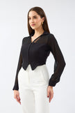 Multi Chiffon Crepe Shirt Black - Lebbse