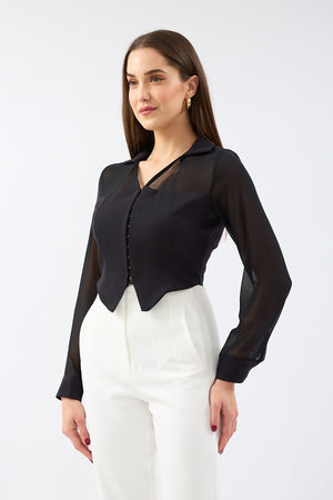 Multi Chiffon Crepe Shirt Black - Lebbse