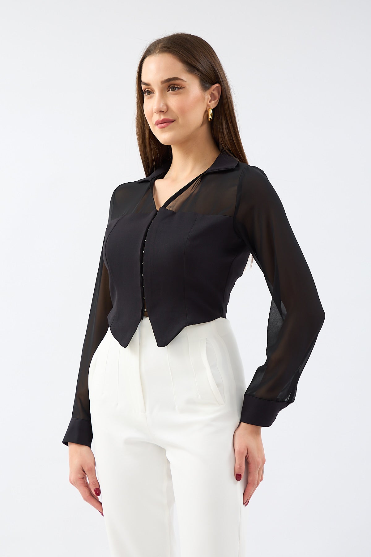 Multi Chiffon Crepe Shirt Black - Lebbse