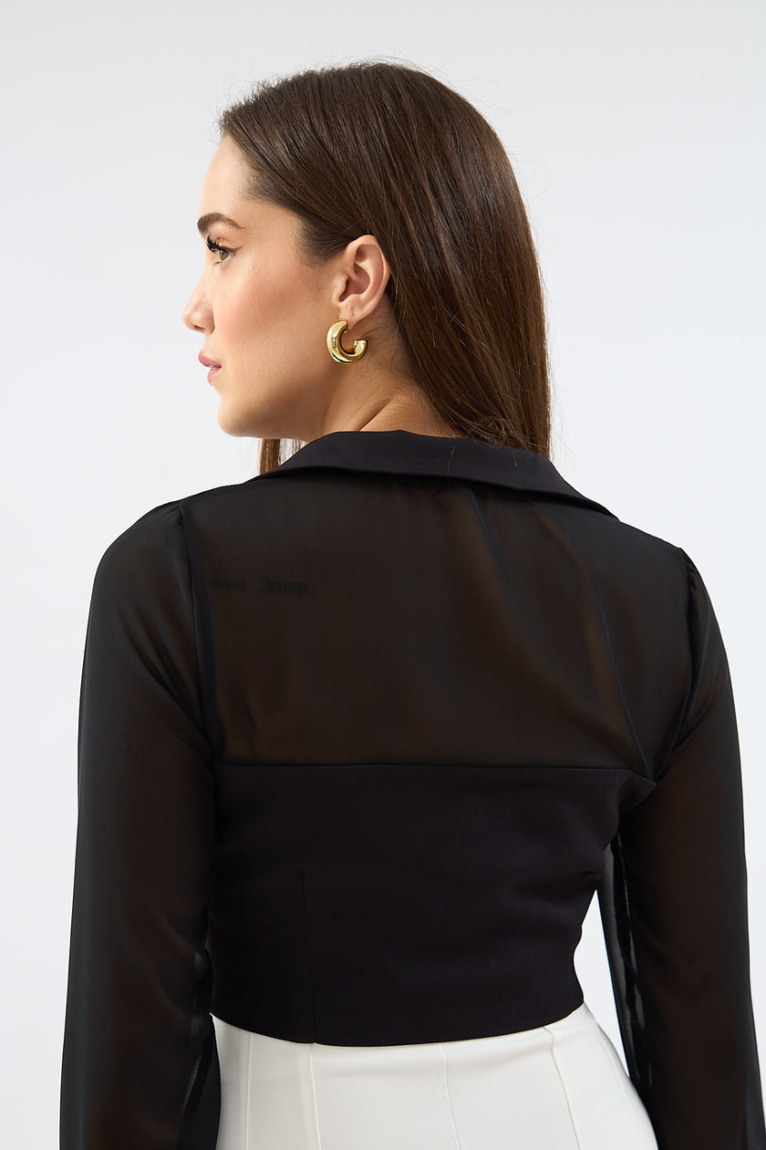 Multi Chiffon Crepe Shirt Black - Lebbse