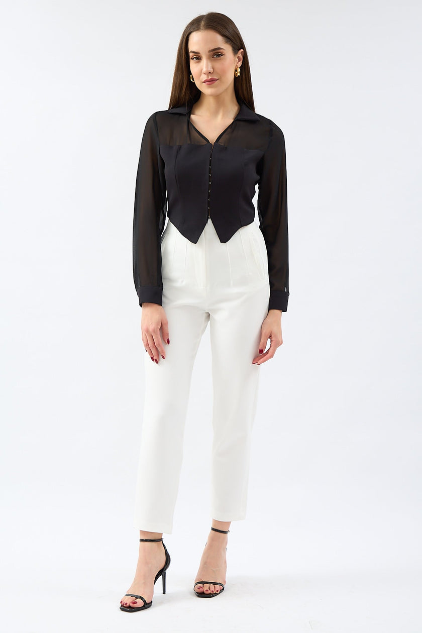 Multi Chiffon Crepe Shirt Black - Lebbse