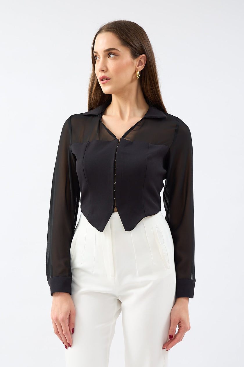 Multi Chiffon Crepe Shirt Black - Lebbse