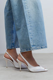 ROXY White Satin Ankle Tie Open Toe Women’s Heels