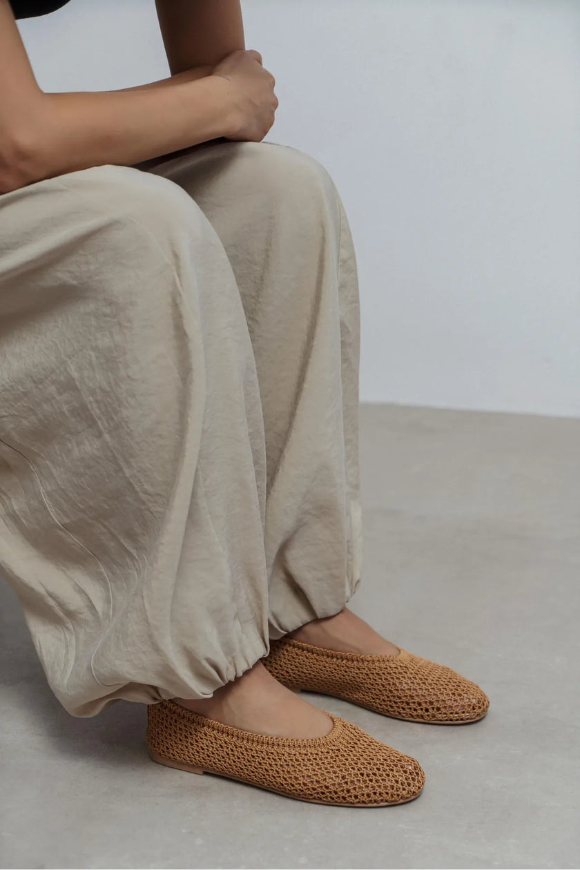 LIPS Tan Knit Mesh Flat Women’s Ballet Flats