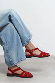 CERES Red Genuine Suede Leather Buckle Detail Low Heel Women’s Sandals