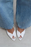 ROXY White Satin Ankle Tie Open Toe Women’s Heels