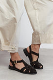 CERES Bitter Brown Genuine Suede Leather Buckle Detail Low Heel Women’s Sandals