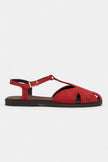 WOOD Red Suede Leather Embroidered Flat Sole Women’s Sandals