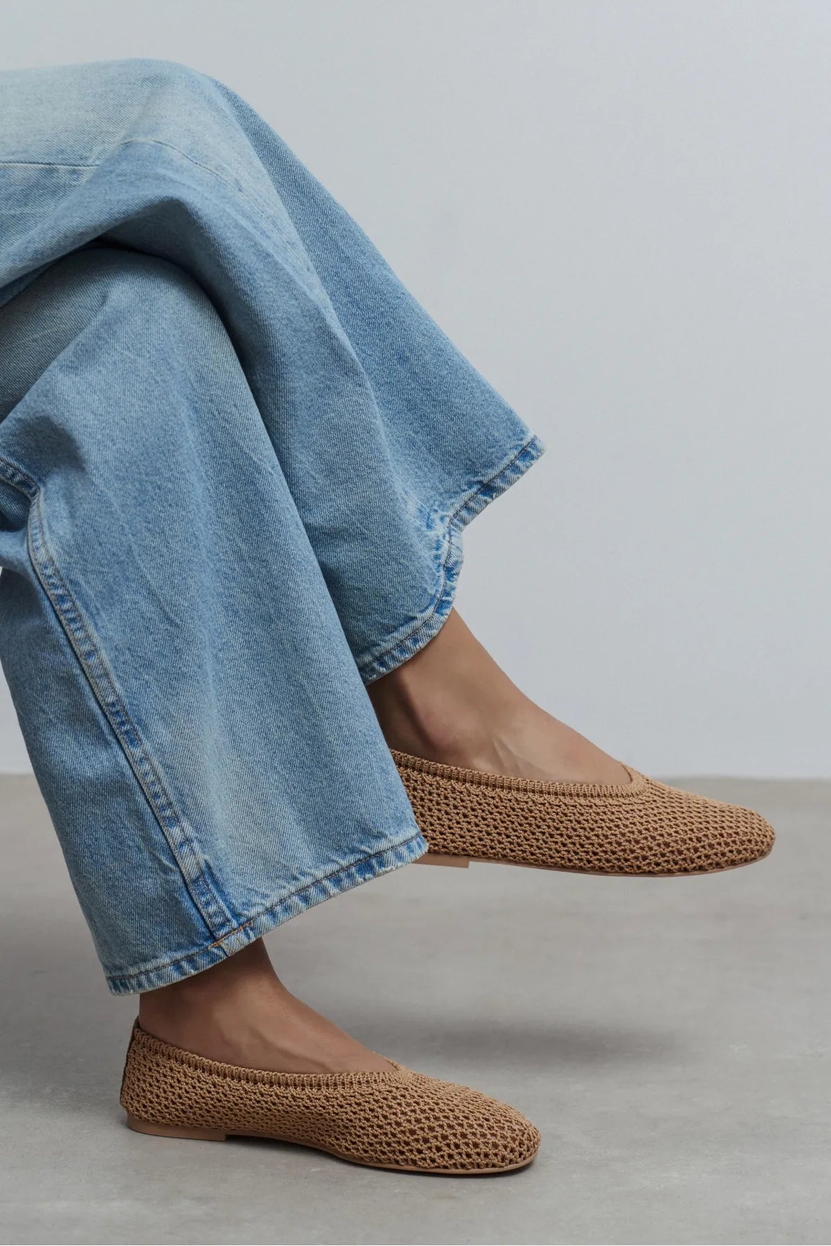 LIPS Dark Beige Knit Mesh Flat Women’s Ballet Flats