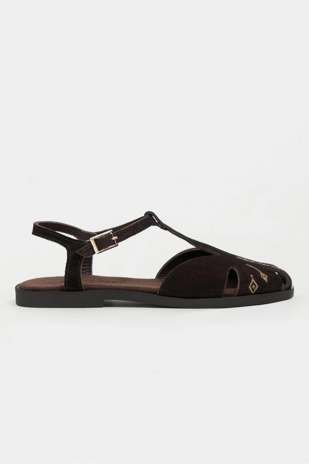 WOOD Bitter Brown Suede Leather Embroidered Flat Sole Women’s Sandals | FOOTWEAR | SANDALET | Lebbse WOOD Bitter Brown Suede Leather Embroidered Flat Sole Women’s Sandals | FOOTWEAR | SANDALET | Lebbse