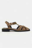 CERES Rome Beige Genuine Suede Leather Buckle Detail Low Heel Women’s Sandals
