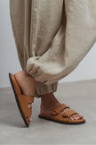 CUTE Light Tan Rustic Double Strap Flat Sole Women’s Slippers