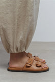CUTE Light Tan Rustic Double Strap Flat Sole Women’s Slippers