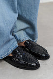 PORLY Black Croco Patent Genuine Leather Loafer Slippers
