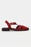 CERES Red Genuine Suede Leather Buckle Detail Low Heel Women’s Sandals