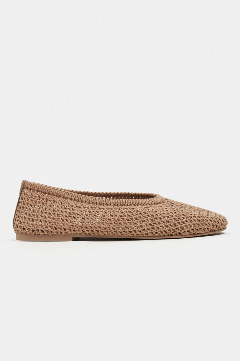 LIPS Dark Beige Knit Mesh Flat Women’s Ballet Flats