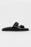 CUTE Black Rustic Double Strap Flat Sole Women’s Slippers
