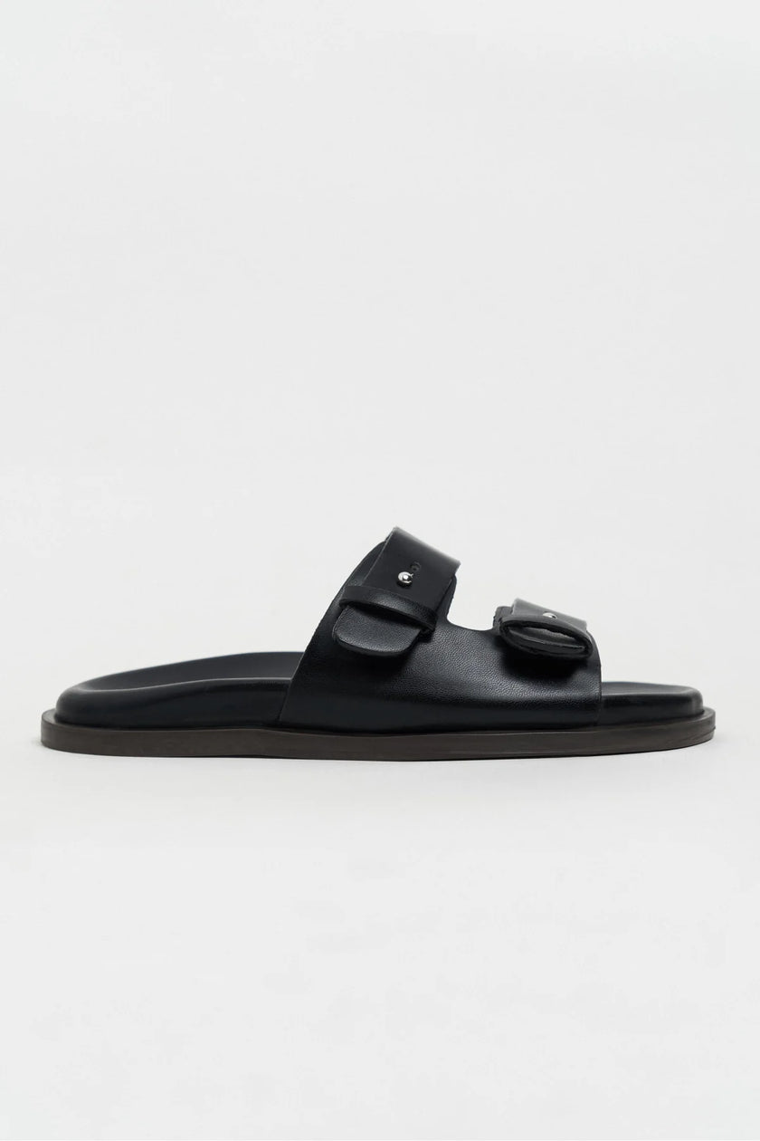 CUTE Black Rustic Double Strap Flat Sole Women’s Slippers