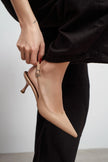 MEGY Nude Matte Pointed Toe Slingback Buckle Detail Women’s Heels