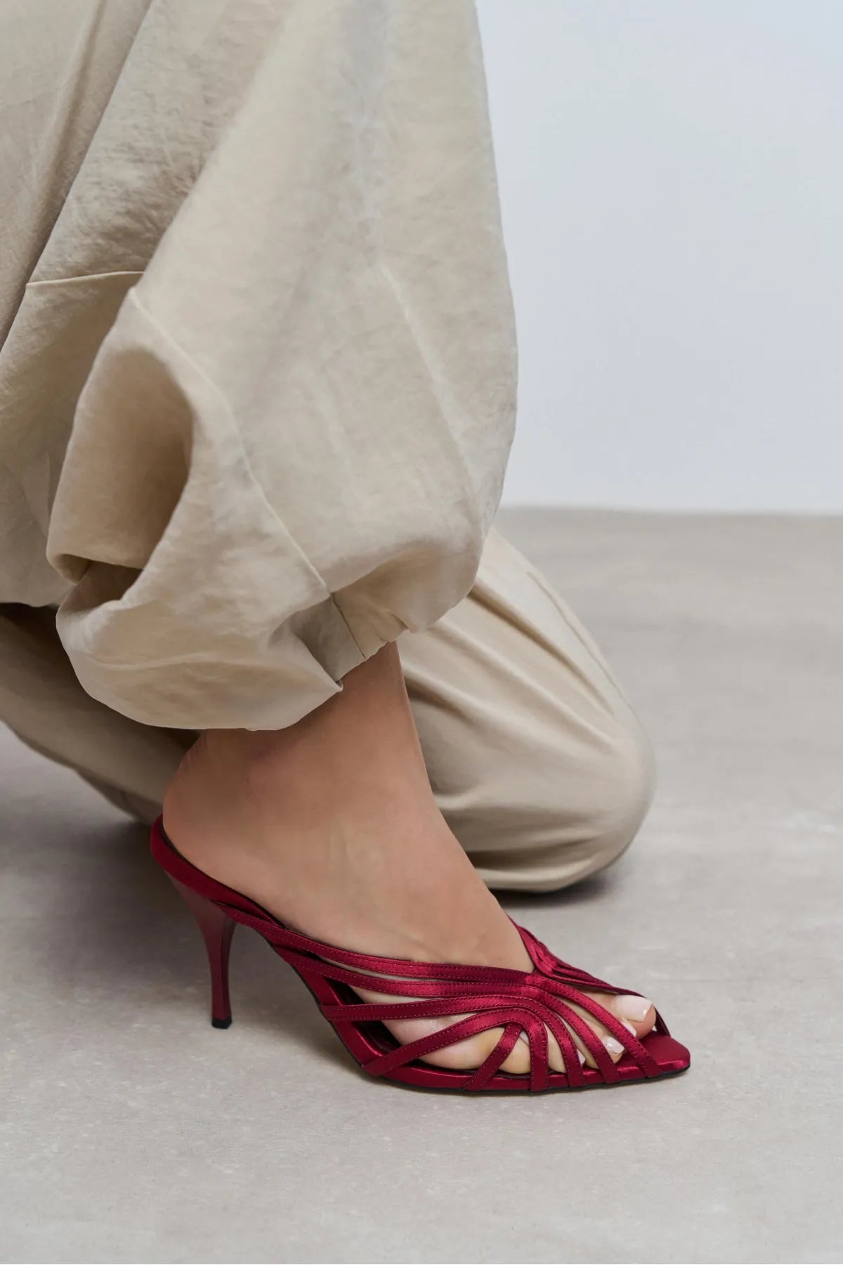 JUDITH Burgundy Satin Open Toe Cage Detail Women’s Heeled Slippers | FOOTWEAR | Heels | Slipper | Lebbse JUDITH Burgundy Satin Open Toe Cage Detail Women’s Heeled Slippers | FOOTWEAR | Heels | Slipper | Lebbse