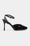 KAHLA Black Patent Leather Ankle Strap Open Toe Women’s Heel Shoes