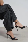 TANIA Black Satin Ankle-Strap Stiletto Heels