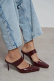 RANA Burgundy Rustic Patterned Ankle Strap Buckle Detail Women’s Heel Shoes