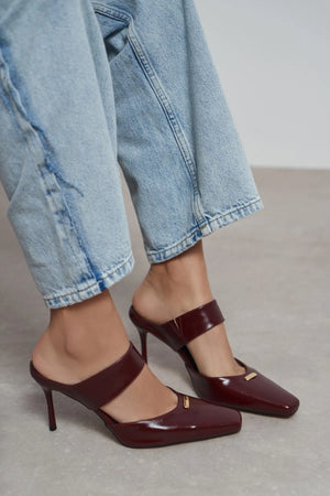 RANA Burgundy Rustic Patterned Ankle Strap Buckle Detail Women’s Heel Shoes