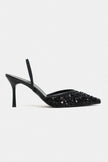 SARA Black Mesh Beaded Detail Pointed Toe Women’s Heel Shoes