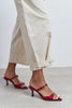 CALISTA Burgundy Satin Buckle Detail Pointed-Toe Women's Mule Heels