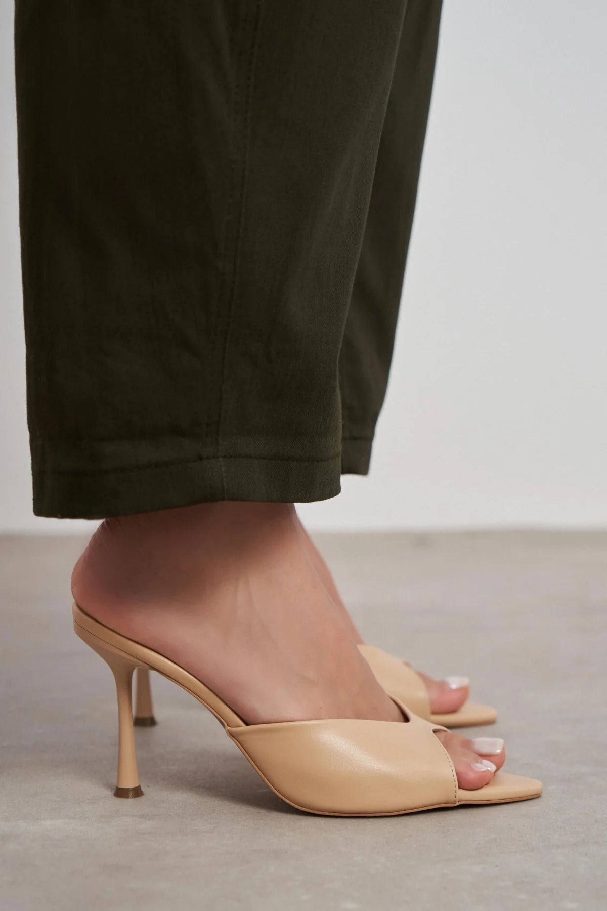 RODI Nude Matte Pointed Toe Women’s Thin Heel Mule Sandals
