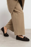 FERRE Bitter Brown Suede Genuine Leather Lace-Up Detail Women’s Loafers