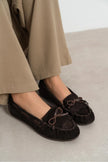 FERRE Bitter Brown Suede Genuine Leather Lace-Up Detail Women’s Loafers